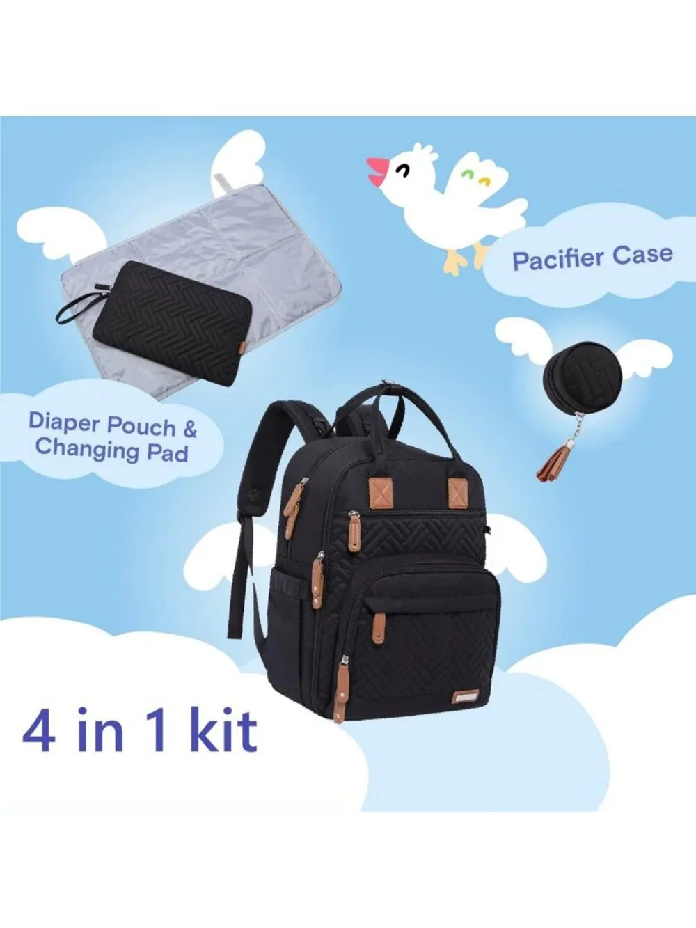 Large Waterproof Diaper Bag Backpack | 4-in-1 Unisex Baby Travel Bag & Pouch